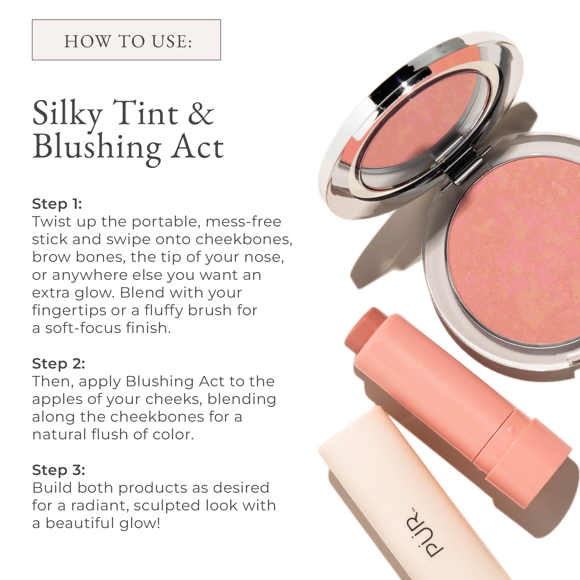 PUR Silky Tint Creamy Multitasking Stick w/ Blush Duo Coral Cosmo + Pretty in Peach Blushing Act